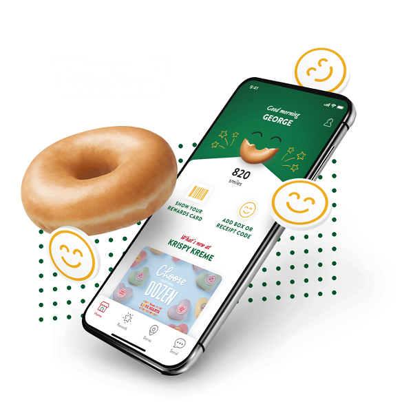A mobile phone with the krispy kreme loyalty app open